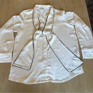 Express Elegant White Blouse with Black Trim